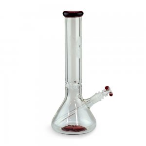 12 Inch Thick Glass Beaker Bong with Color Lip Wrap Red