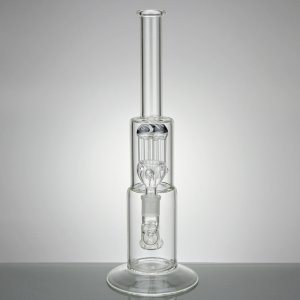 16 Inch Stemless Straight with Double Perc Clear w/ Swirl Accents