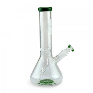 Beaker Bong with Color Wrap Lip and Ice Pinch Green