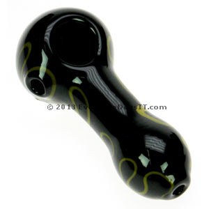 Black with Yellow Squiggles Glass Spoon Pipe