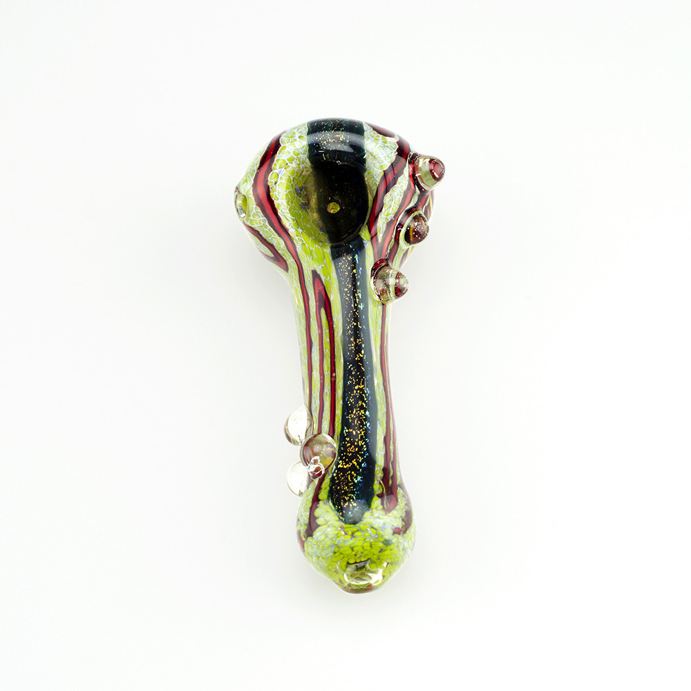 Chunky Marbled Frit Spoon with Cane and Dichro Stripe