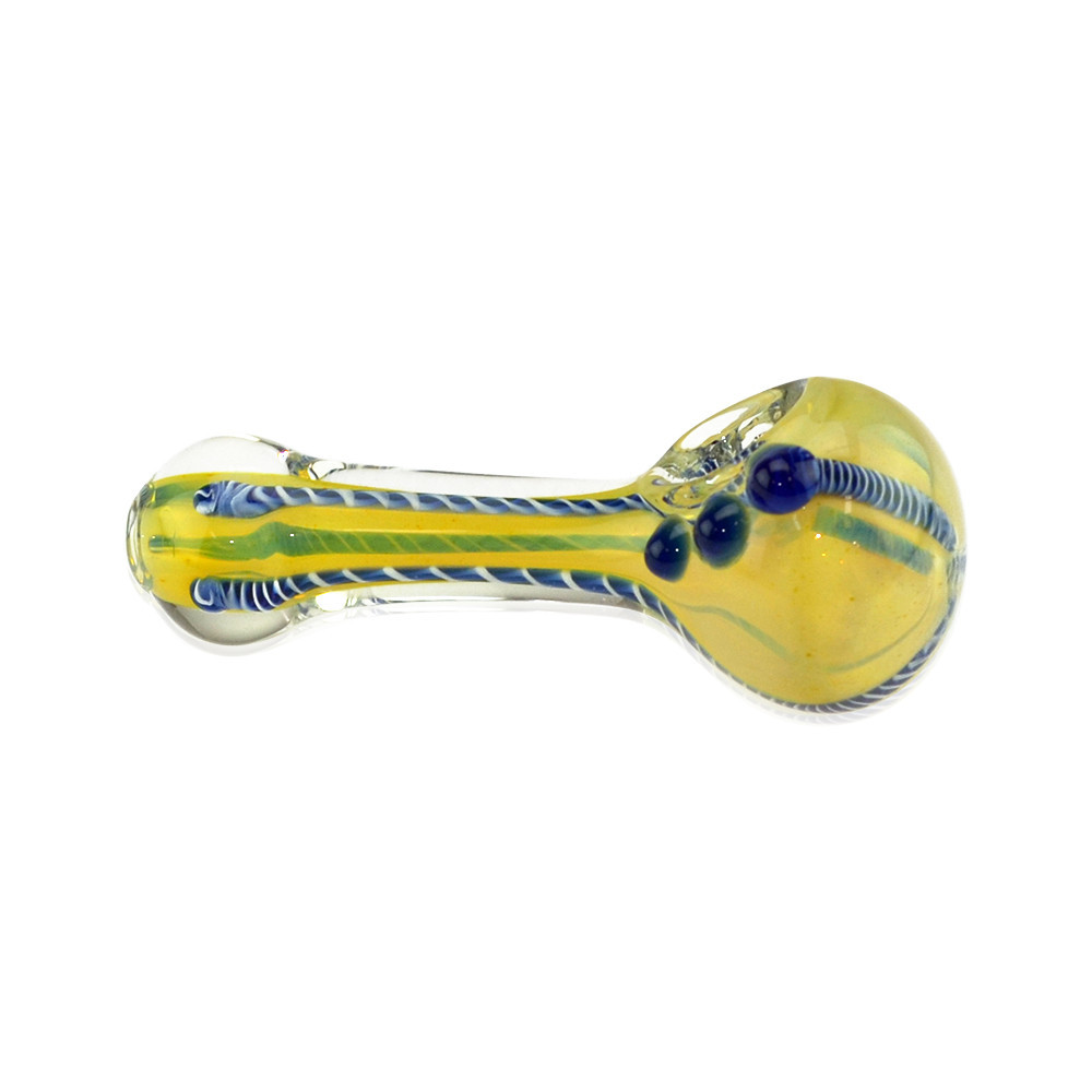 Classic Glass Spoon Pipe with Three Blue Marble Details