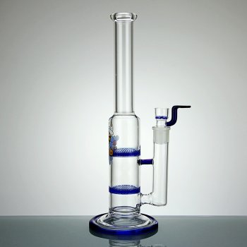 Glass Double Disc Perc Bong Blue HoneyComb