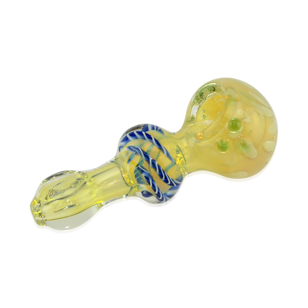 Glass Spoon Handpipe with Blue Swirl and Green Marble Detail