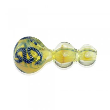 Glass Spoon Handpipe with Bubbled Handle and Blue Swirl Details
