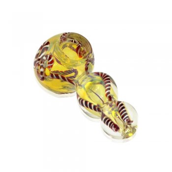 Glass Spoon Handpipe with Bubbled Handle and Red Swirl Details