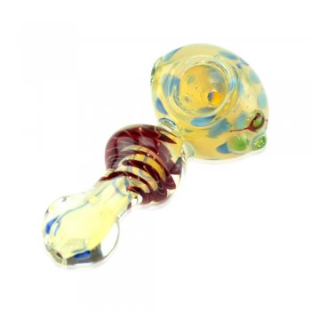 Glass Spoon Handpipe with Red Swirl and Green Marble Detail