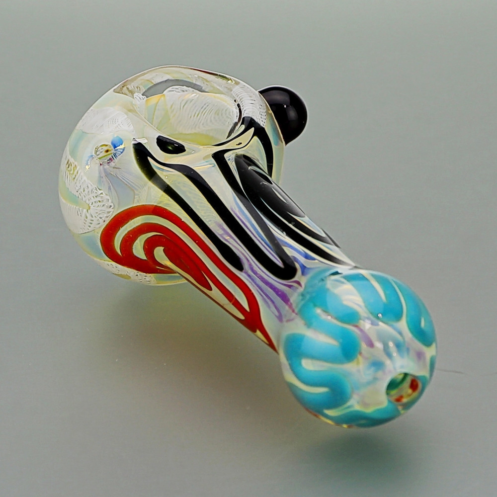 Glass Spoon Pipe Single Marble Red White Blue and Black