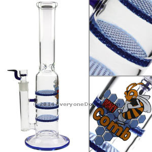 Glass Triple Disc Perc Bong Blue HoneyComb
