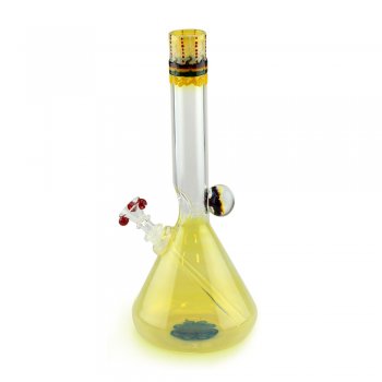 Glass on Glass Beaker Bong with Flame Top and Marble Detail Rasta Mouthpiece