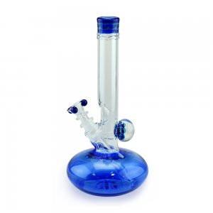 Glass on Glass Round Base Bong with Colored Sections and Single Marble Detail