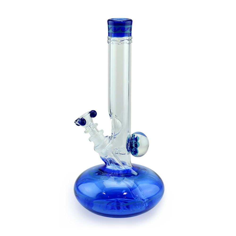 Glass on Glass Round Base Bong with Colored Sections and Single Marble Detail