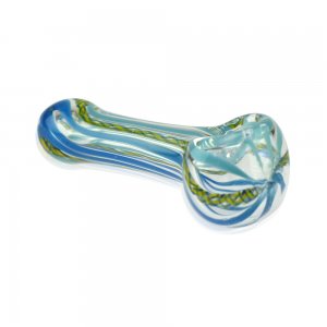 Small Classic Glass Spoon Pipe Blue Stripes