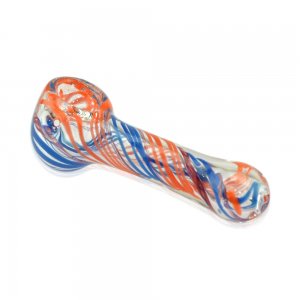 Small Classic Glass Spoon Pipe Dark Blue and Orange Stripes