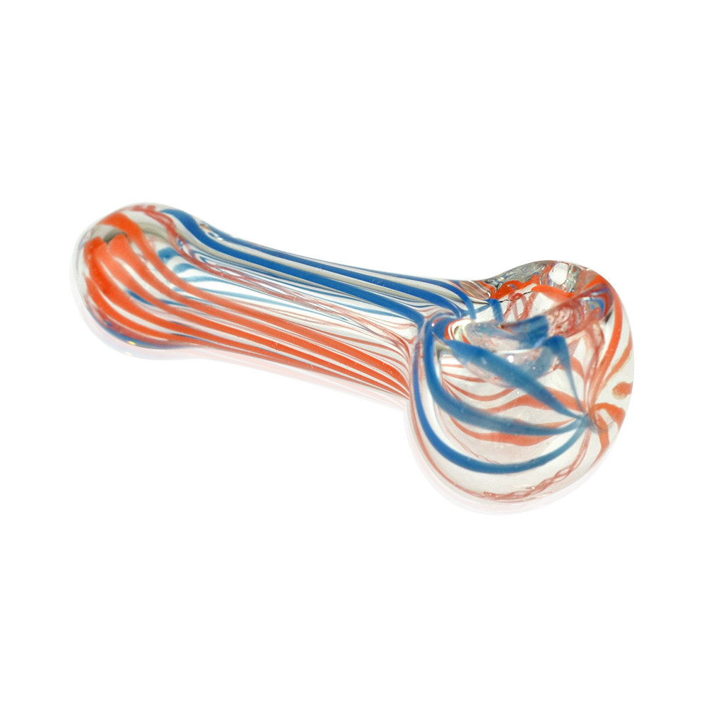 Small Classic Glass Spoon Pipe Light Blue and Orange Stripes
