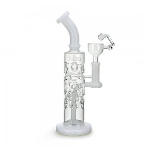 Stemless Swiss Barrel Showerhead Perc Dab Rig with Quartz Honey Bucket White Accents