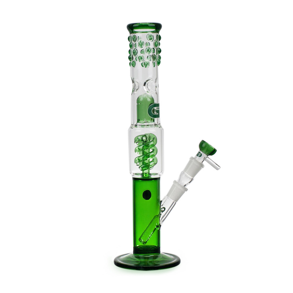 Straight Spiral Bong Rig with Leather Case Green