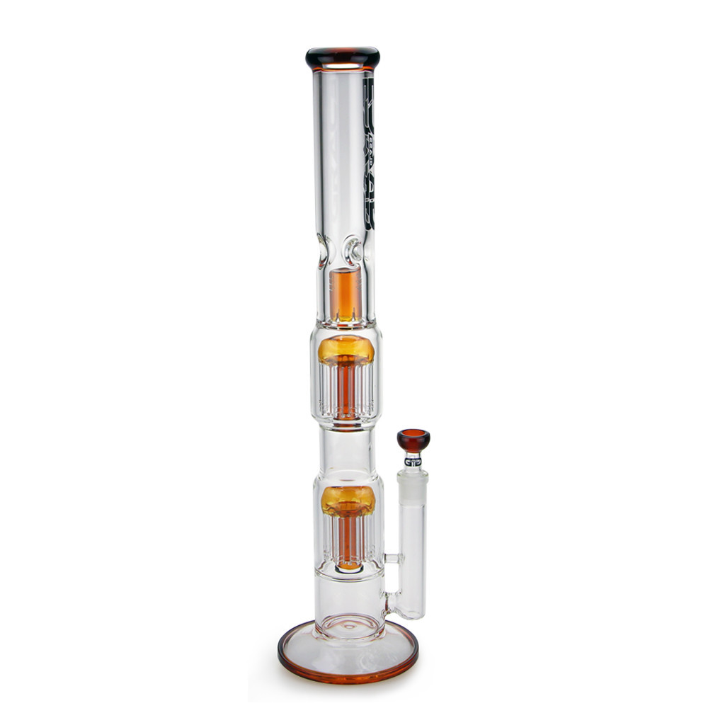 Straight Tube Bong with Double Tree Perc Splash Guard and Ice Pinch Amber