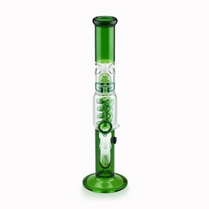 Straight Tube Bong with Ice Notches and Splash Guard Green