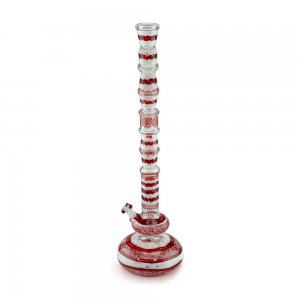 Tall Round Base Bong with Coil and Cane Stripe Detail Red and White