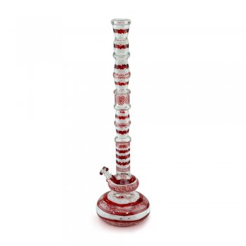 Tall Round Base Bong with Coil and Cane Stripe Detail Red and White