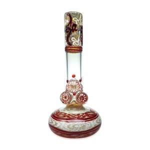 Color Cane Round Base Bong with Marbles and Worked Glass