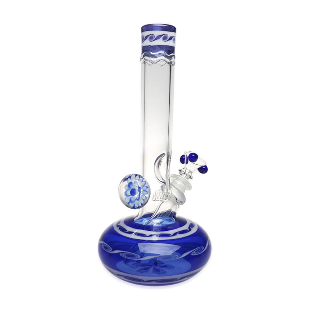 Wave design Micro Round Base Bubble Bong with Ice Pinch and Marble