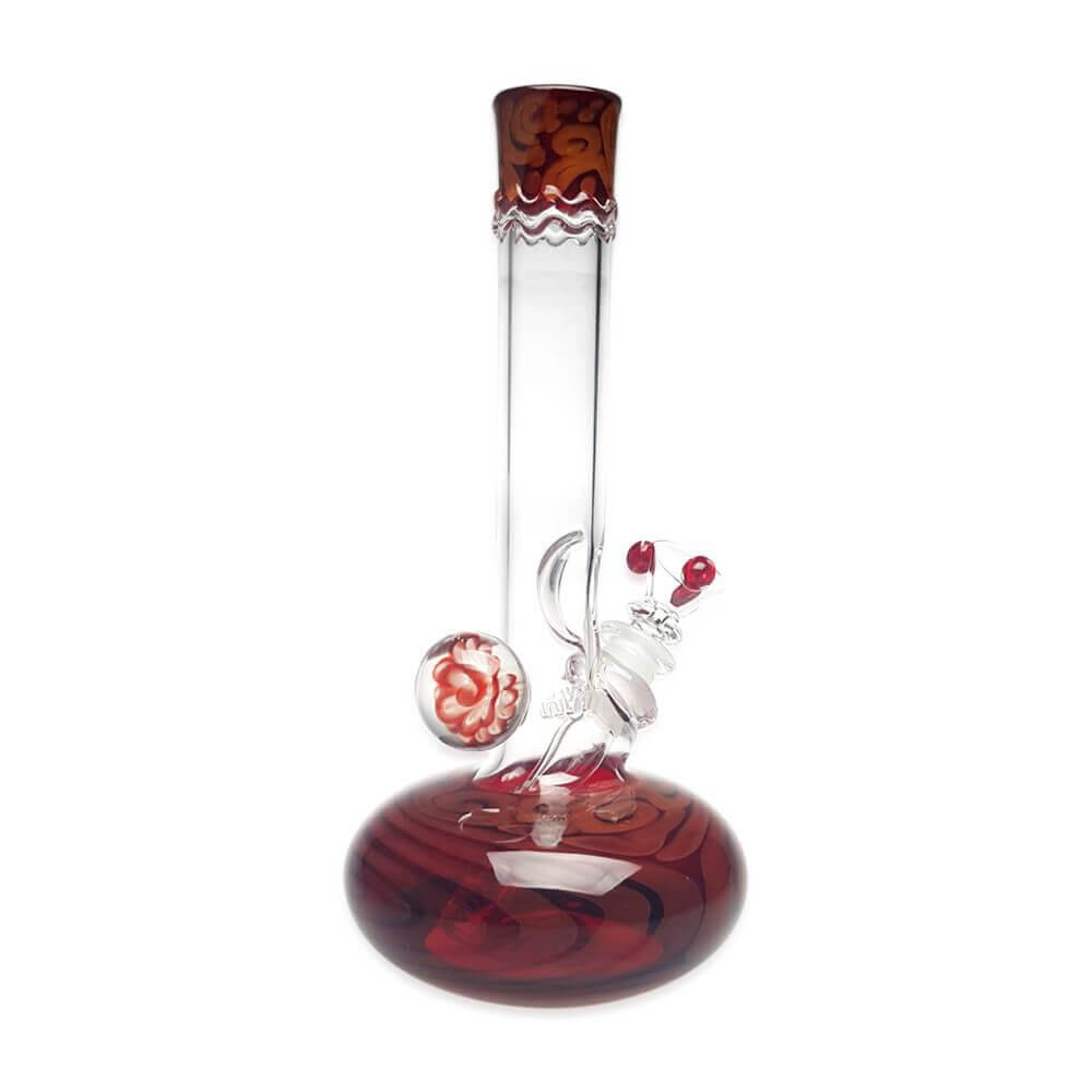 Coiled Color Art Micro Round Base Bubble Bong with Ice Pinch and Marble