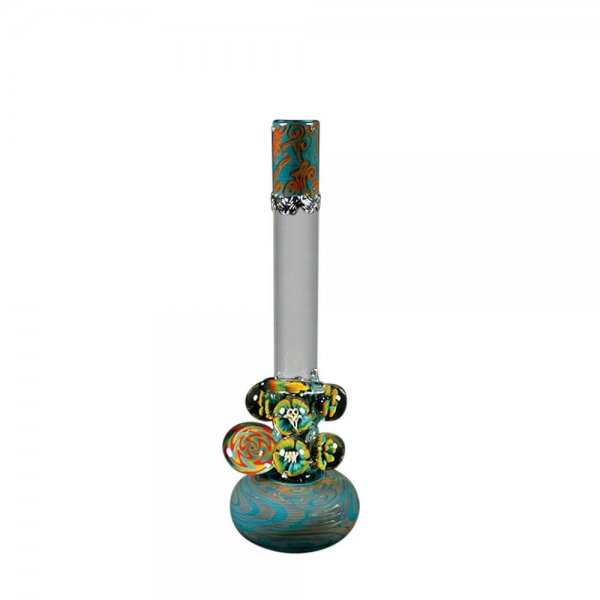 Large Round Base Bong with Coiled Color and Deco Marbles