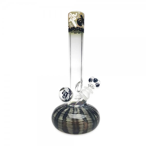 Micro Round Base Bubble Bong with Trail and Rake design plus Ice Pinch and Marble