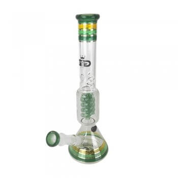 Rasta style beaker bong with coiled spiral perc